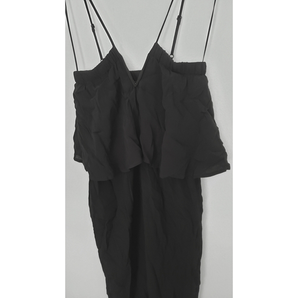 YUMI KIM jet black deep V tiered sheath midi dress - Picture 2 of 10